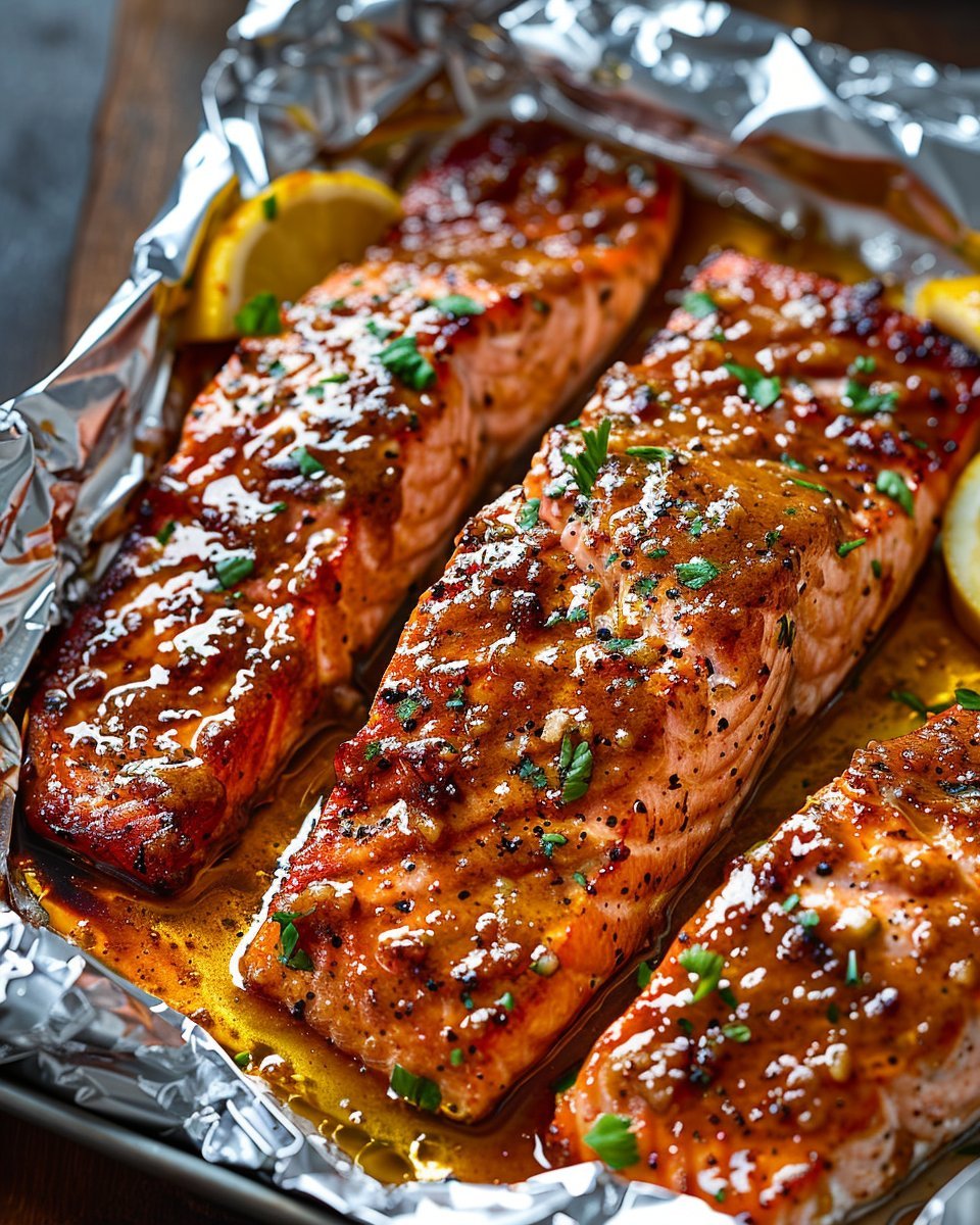 Decadent Garlic Butter Salmon with a Sweet Honey Mustard Glaze😋