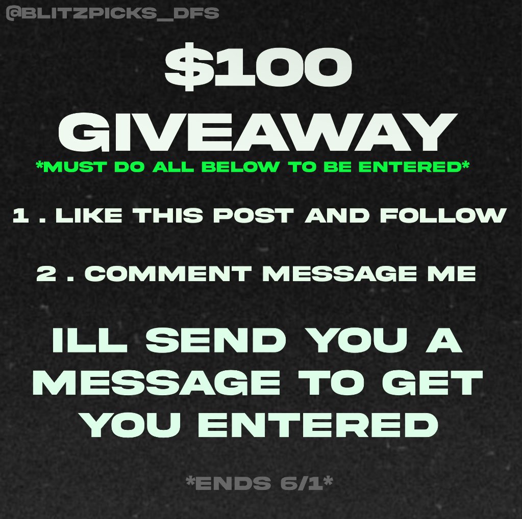 🚨 $100 GIVEAWAY 🚨 Rules to enter 👇 1. Like and follow @BlitzPicks_DFS 2. Comment “Message me” (Must have a sports betting app) Good luck everyone ‼️ #giveaway #basketball #GamblingTwitter #GamblingX #nba #nbaplayoffs #PrizePicks #Sharpz #sports