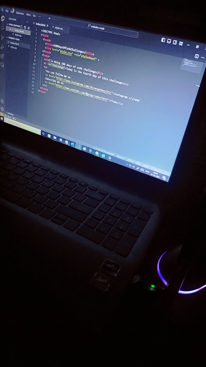 DAY-3 #100daysofcoding I learnt how to add another html file how to merge css code how to make the work better by making folders of category. And how to access it. Also learn about some advances of css!