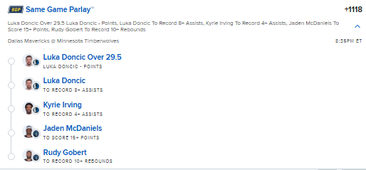 NBA Basketball Parlay
Mavs vs Timberwolves