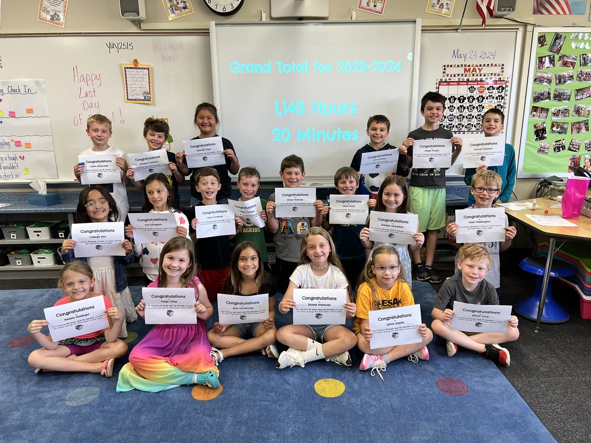 Wrapped up year 20 with these amazing 2nd graders who read 1,143 hours and 20 minutes outside of school this year! 🙌🏻 I’m sad to see them go, but know they are ready to take on 3rd grade next year! <a href="/ChesakCheetahs/">Chesak Elementary</a>