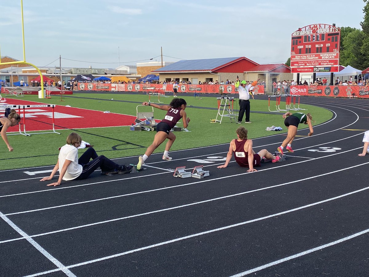 Joyce Stallard adds the 200 m Dash to her day in Dayton next week. She qualifies for the state meet in her second event of the day! #ItTakesAVillage