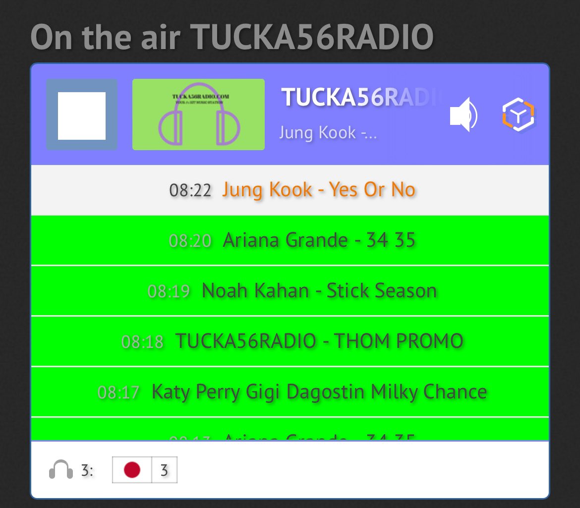 @RadioTucka56 Hello😊

Thank you for playing  
 #YesorNo by Jung Kook from the radio #1 #HitmusicStation #TUCKA56Radio 

I'm happy on Saturday morning too💞The coffee ☕️was even more delicious😆💜