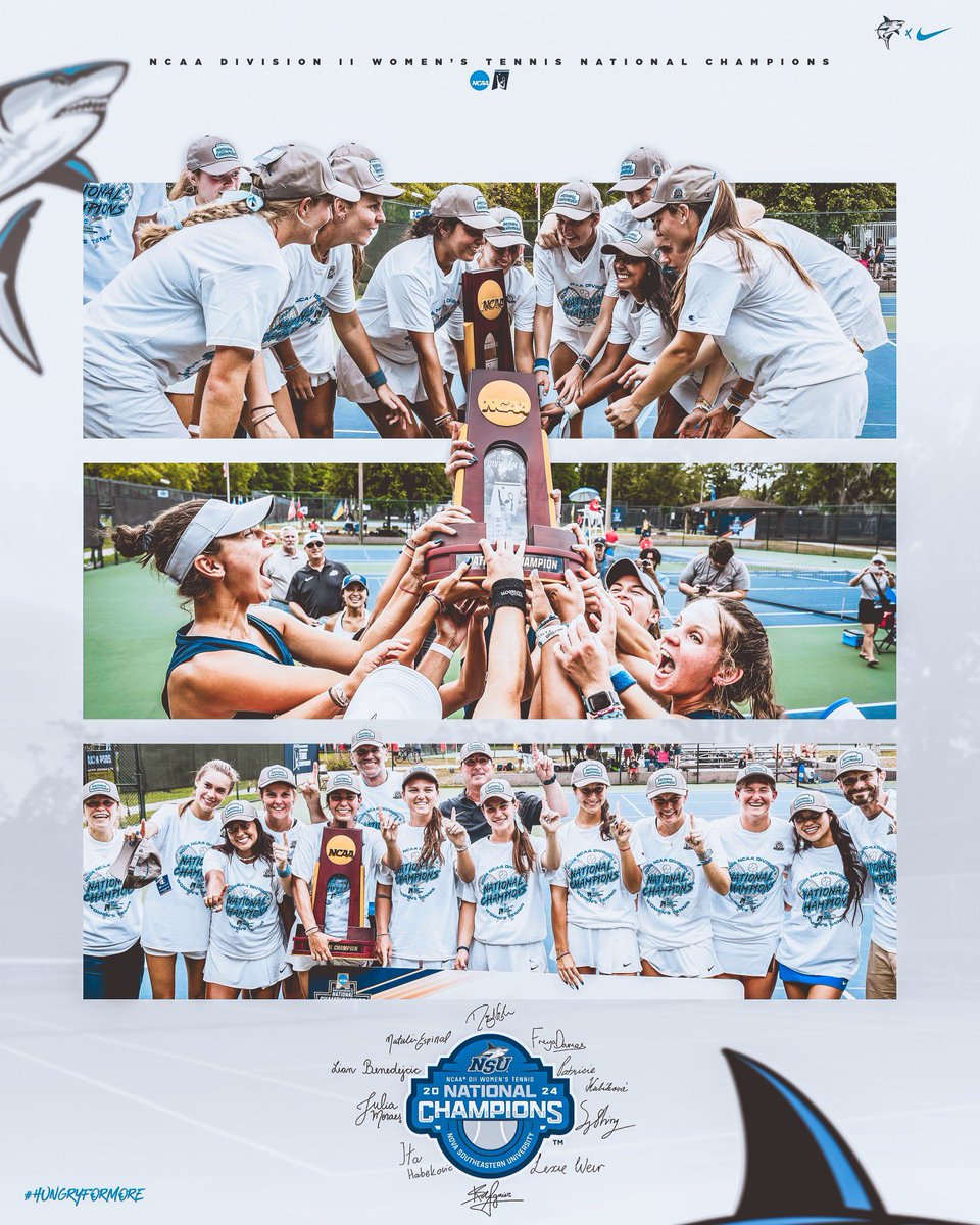 now introducing... YOUR 2024 WOMEN'S TENNIS NATIONAL CHAMPIONS!!! 🏆🦈🏆🦈🏆 the sharks finished the story and defeated the buccaneers in a thrilling championship match to capture the program's first national championship!!! #HungryForMore