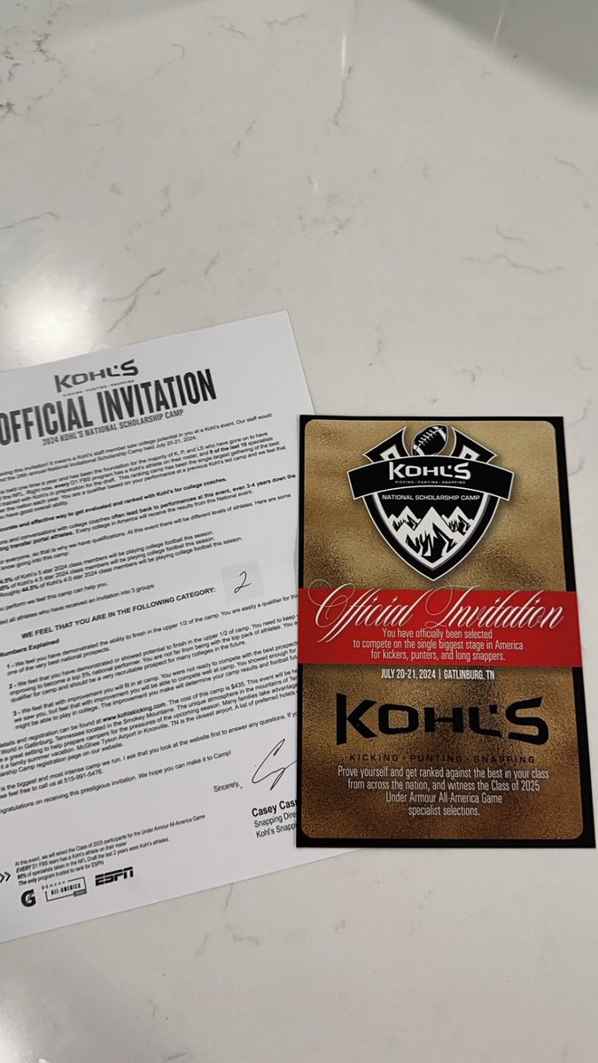 Thanks you @Coach_Casper and @KohlsSnapping for this amazing opportunity to compete at Kohls National Scholarship Camp. I am blessed to be able to compete with the best of the best!!! @HKA_Tanalski @CarterMilliron @hokieav8r @TheChrisRubio @stefanlefors @PBS_EaglesFB