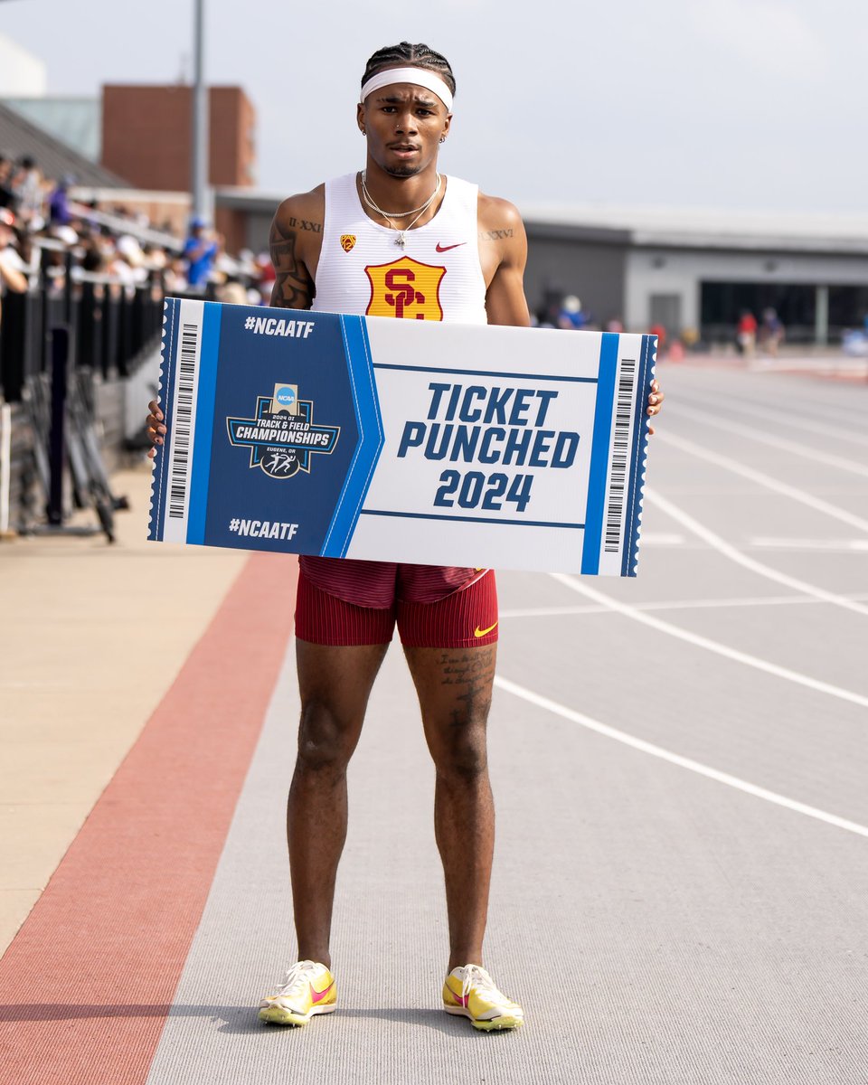 USC_Track_Field's tweet photo. 🎟️ 𝐓𝐈𝐂𝐊𝐄𝐓 𝐏𝐔𝐍𝐂𝐇𝐄𝐃 🎟️

@maxreign24 advanced to the NCAA Championship in the 200m (in addition to the 100m)!

He set a PR of 20.28 (+1.4), which is tied for 9th in USC history! https://t.co/I7EnOfzwli
