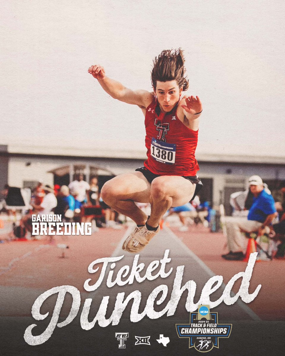 TexasTechTF's tweet photo. 𝐄𝐔𝐆𝐄𝐍𝐄 𝐁𝐎𝐔𝐍𝐃 🎟️

Garison is in! He leaps a new PB 15.80m (51-10) (+0.8w), grabbing the 10th spot 😤

#WreckEm https://t.co/QDnOCOUFOj