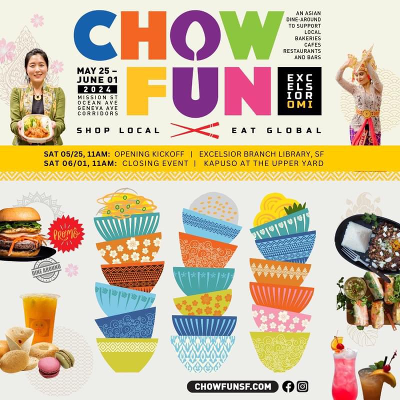 Weekend fun idea in my district: Chow Fun, an Asian Dine-Around to celebrate #AAPIHeritageMonth in the Excelsior & OMI neighborhoods. Kick off is tomorrow but restaurants want you to eat all week! Nearby merchants invite you to shop too. More info: chowfunsf.com