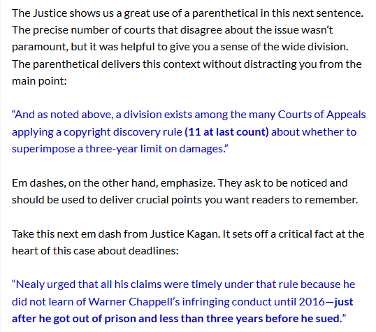 ☑️ Use parenthesis to deliver useful asides. Part of being a great legal writer is working with your marks—punctuation marks, that is. Parentheses, allow you to deliver some useful information without changing the focus of your sentence. 5/