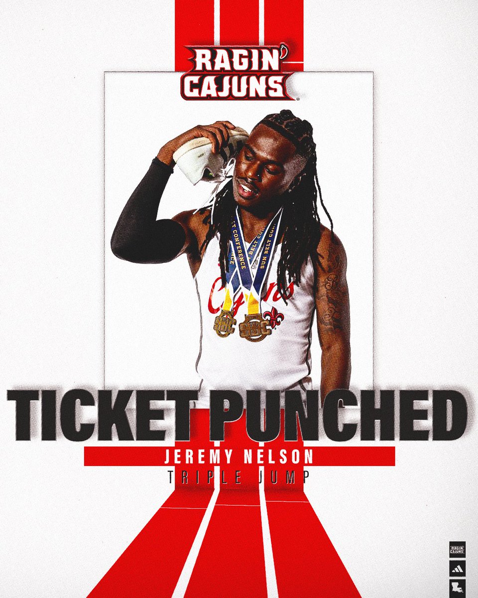 𝐓𝐈𝐂𝐊𝐄𝐓 𝐏𝐔𝐍𝐂𝐇𝐄𝐃‼️

Jeremy Nelson sets a huge PR at 5⃣2⃣-🔟.7⃣5⃣/1⃣6⃣.1⃣2⃣ to advance to Eugene in the triple jump!

#GeauxCajuns