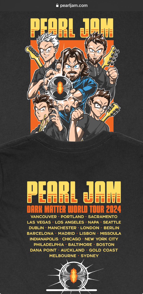 パール・ジャムのツアーTシャツがドラゴンボール化してる。長年ファンだけどこれはなかったわ😆🔥