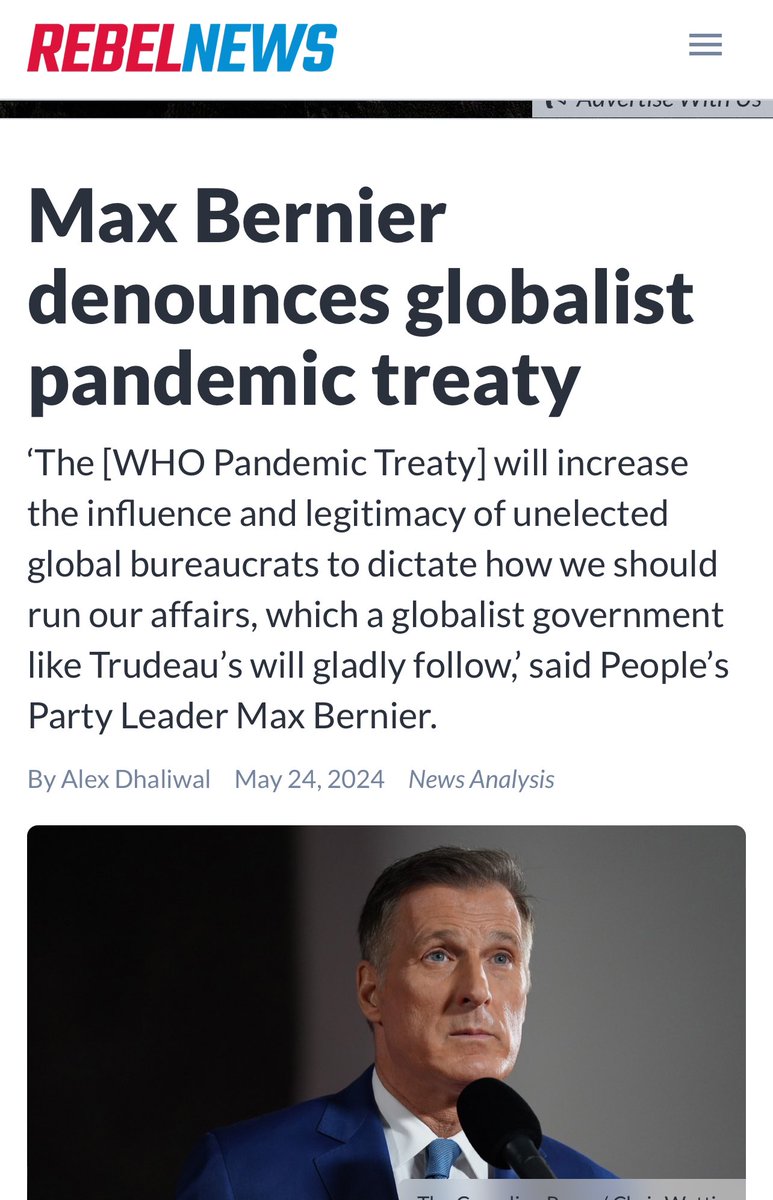 “This treaty will increase the influence and legitimacy of unelected global bureaucrats to dictate how we should run our affairs, which a globalist government like Trudeau’s will gladly follow,” Bernier told @RebelNewsOnline. @westcdnfirst