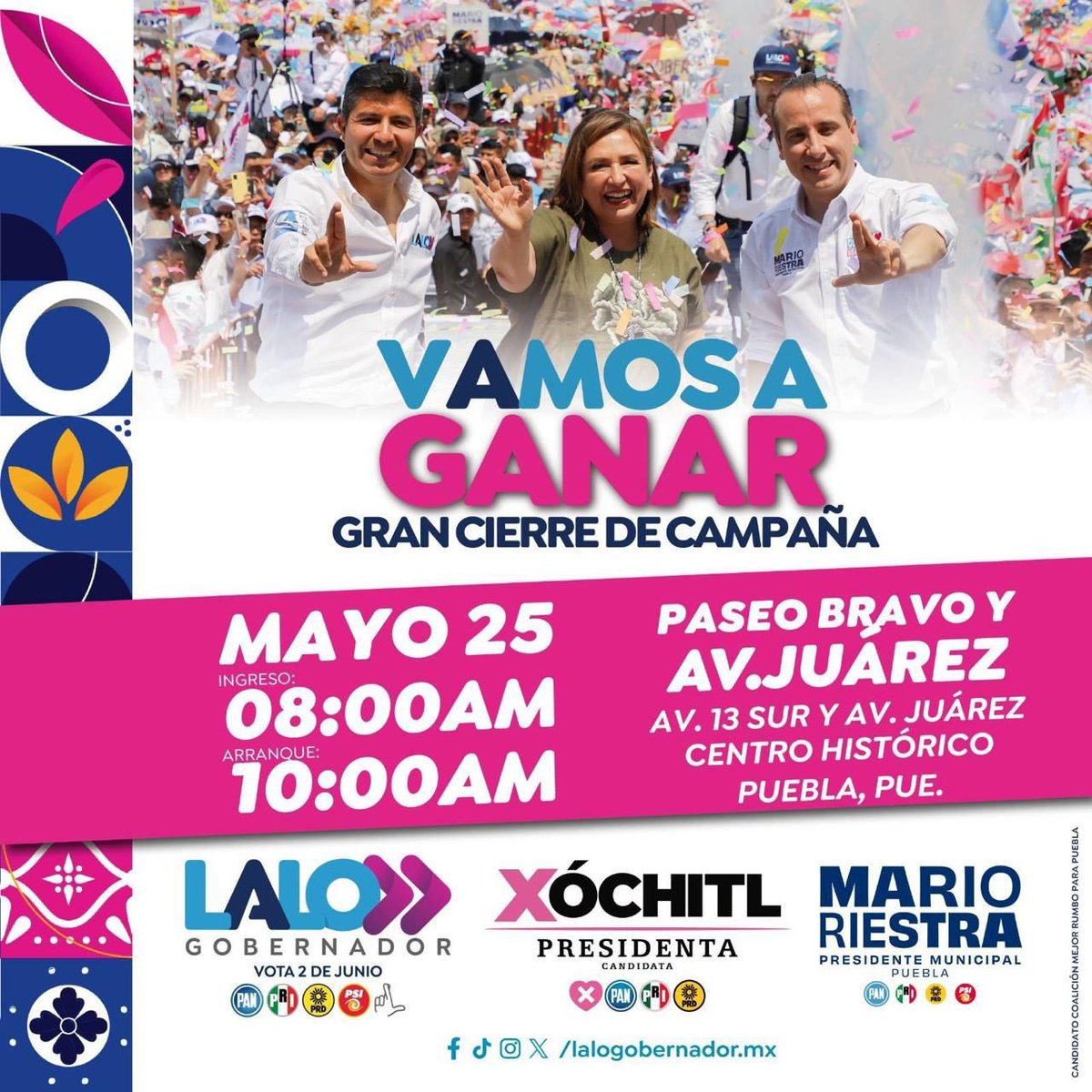 ⚠️ #ULTIMAHORA Cambio de sede para el cierre de campaña en Puebla con @XochitlGalvez @eduardorivera01 @marioriestra y nuestros candidatos de la capital a distintos cargos de elección popular.