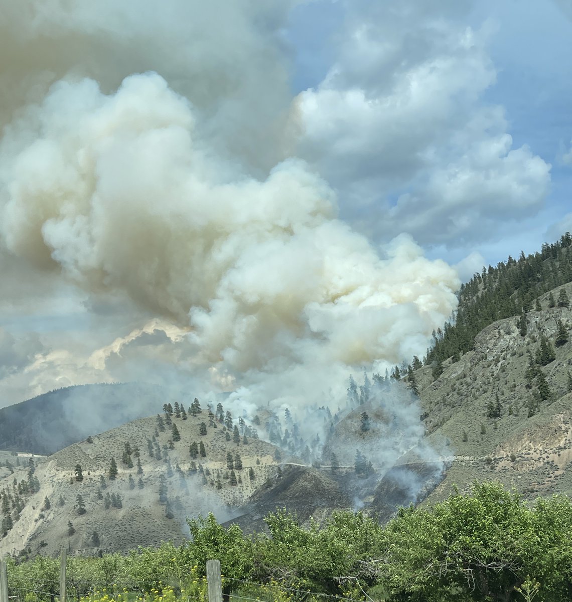 The #BCWildfire Service is responding to the Drinkwater Rd wildfire (K60395) approximately 5 kilometres north of Spences Bridge, on the east side of the Thompson River. The wildfire is estimated at 10 hectares and is classified as Out of Control.