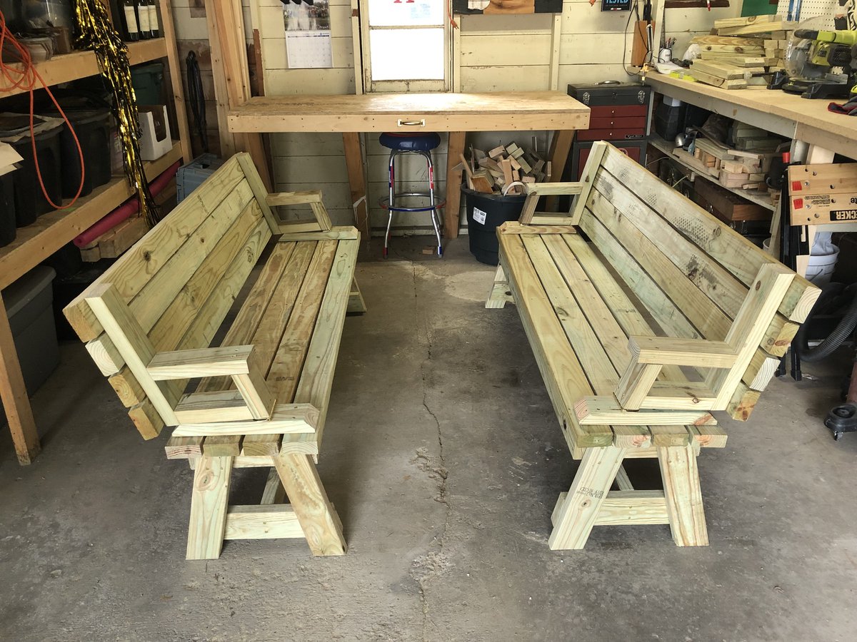 @JessTungsten my youngest daughter asked that I make her a picnic table for her patio. I went next level and made her a picnic table that is also a seating area when not meal time. #homeprojects