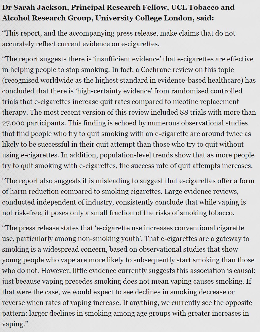 The latest @WHO report on #vaping contains the same disinformation we have unfortunately come to expect from them @DrSarahEJackson explains the science behind this false propaganda 👏👏👏 sciencemediacentre.org/expert-reactio…