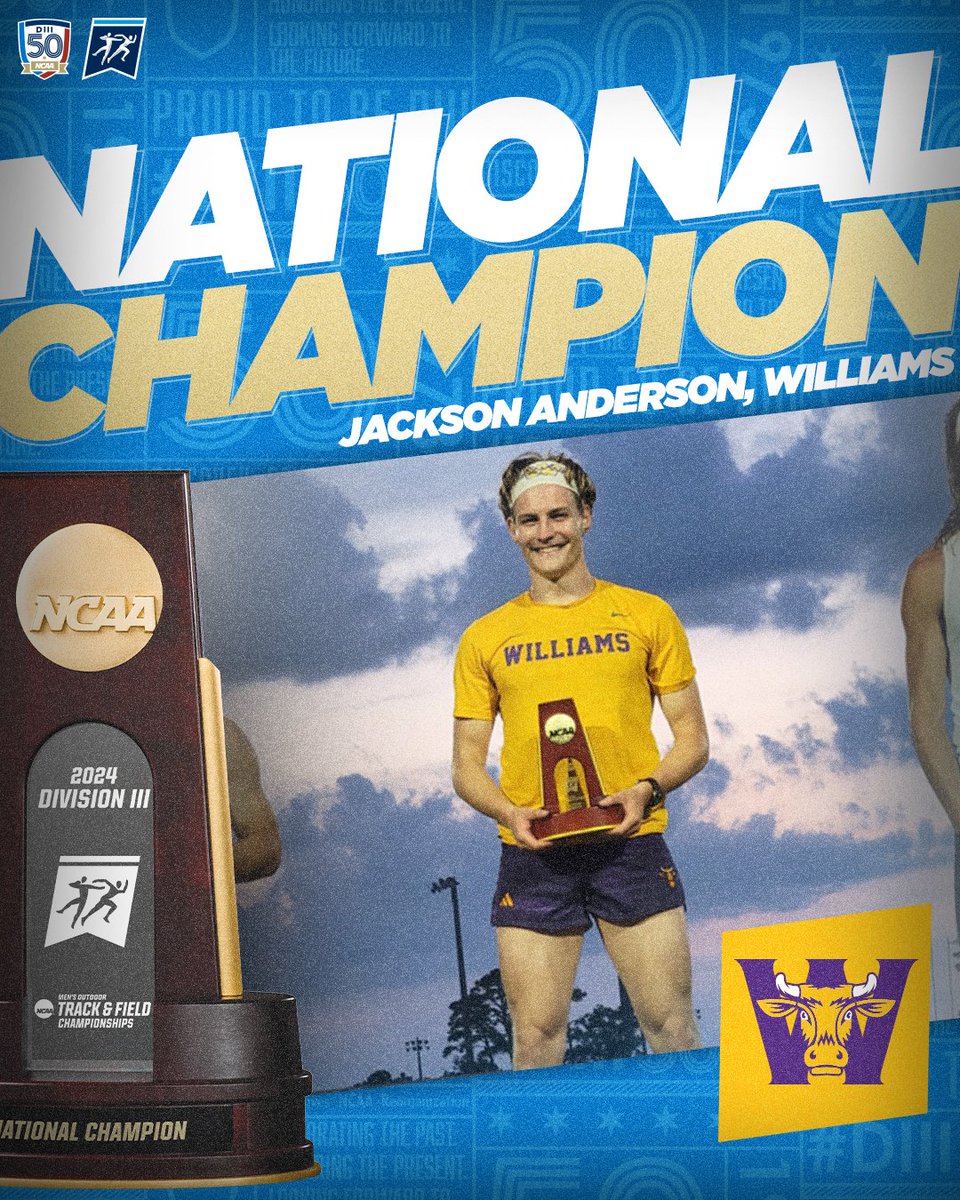 🏆 NATIONAL CHAMPION 🏆 After two long days of competition, Jackson Anderson of @EphSports comes out on top in the men's decathlon, winning with 7,063 points. #D3tf | #WhyD3