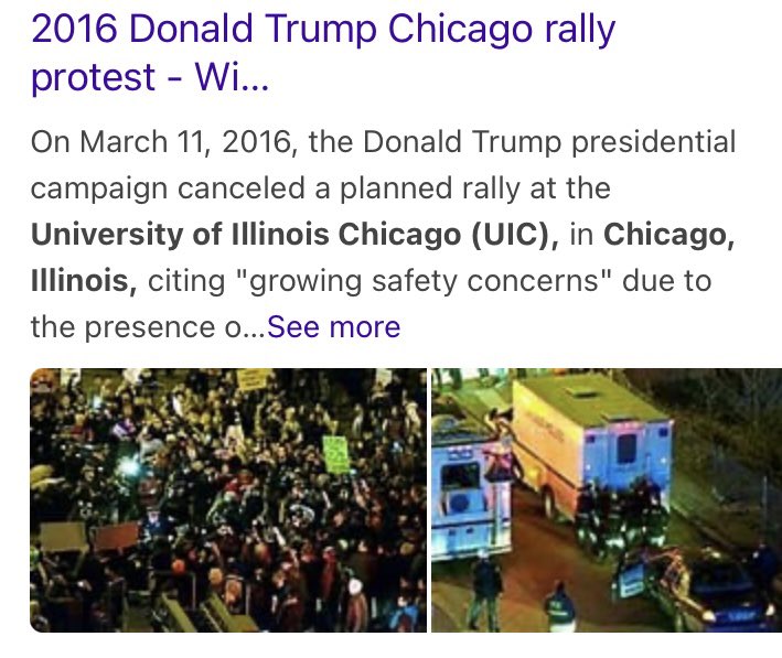 Y’all seem to forget, Trump was going to do a rally in Chicago in 2016 but, democrats threatened violence.