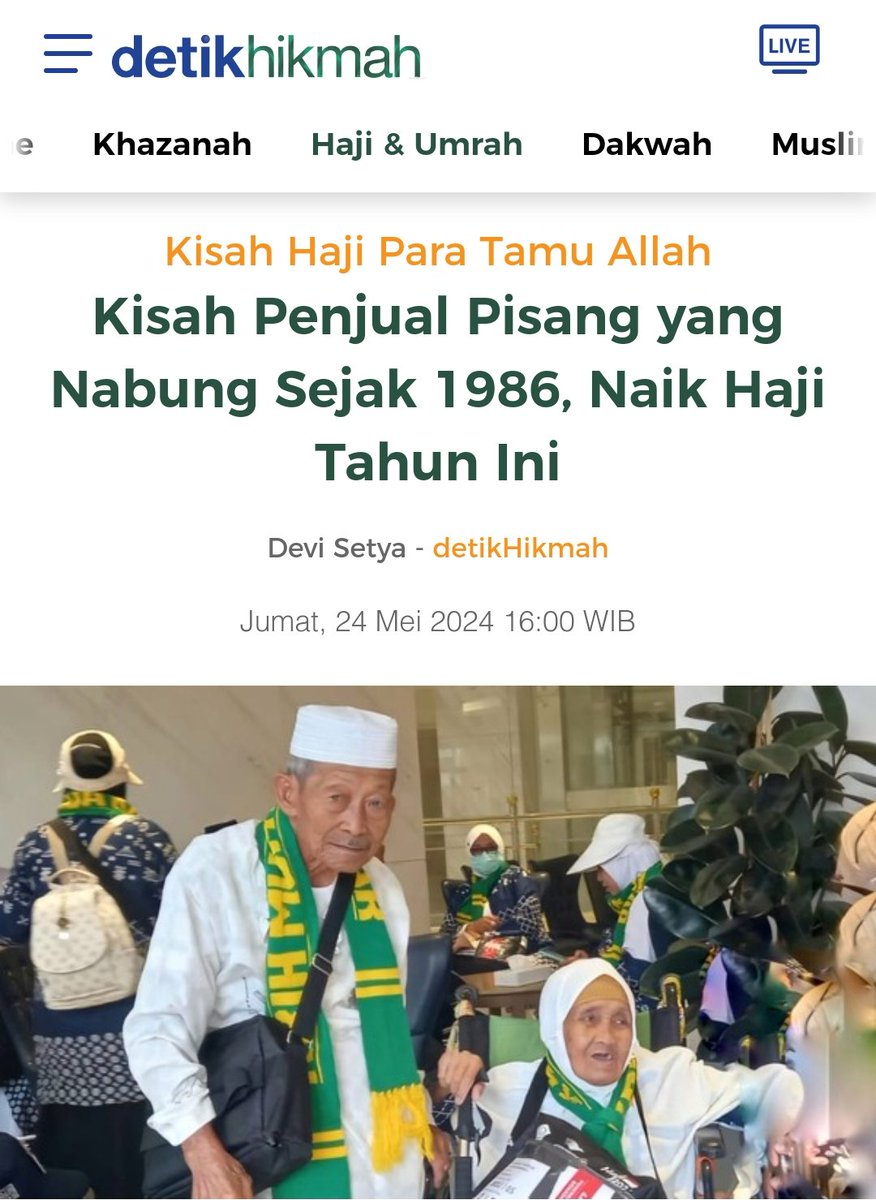 Alhamdulillah layanan petugas Haji Indonesia sangat memuaskan jemaah Haji Ramah Lansia. 'Kisah Penjual Pisang yang Nabung Sejak 1986, Naik Haji Tahun Ini' #Haji2024 #HajiIndonesia dtk.id/N2jUZd