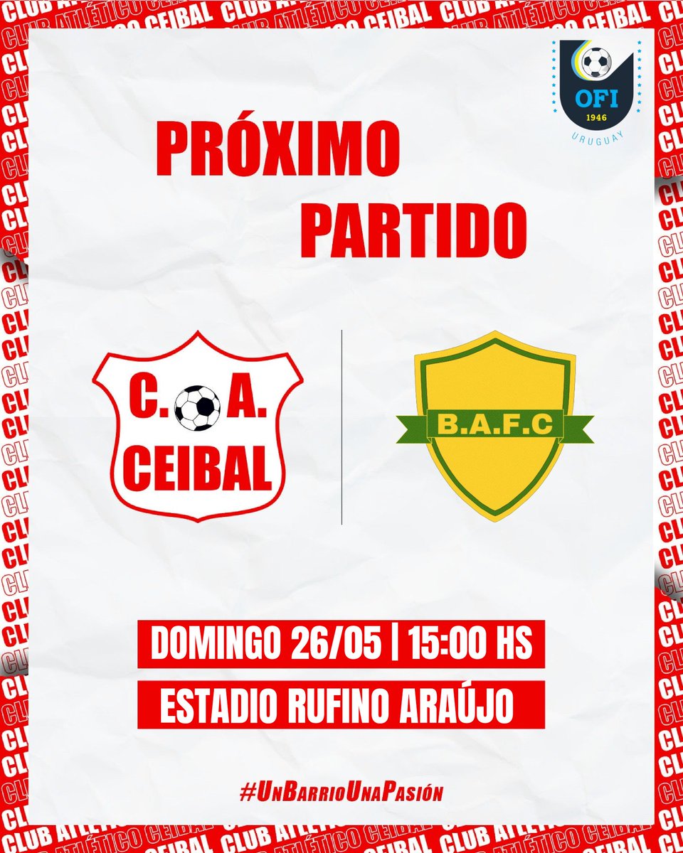 🔜𝑷𝑹𝑶𝑿𝑰𝑴𝑶 𝑷𝑨𝑹𝑻𝑰𝑫𝑶

🆚️ Barrio Albisu 
🏆 Copa OFI B | Fecha 4
🏟 Rufino Araújo 
🎫 $200 | Socios $100