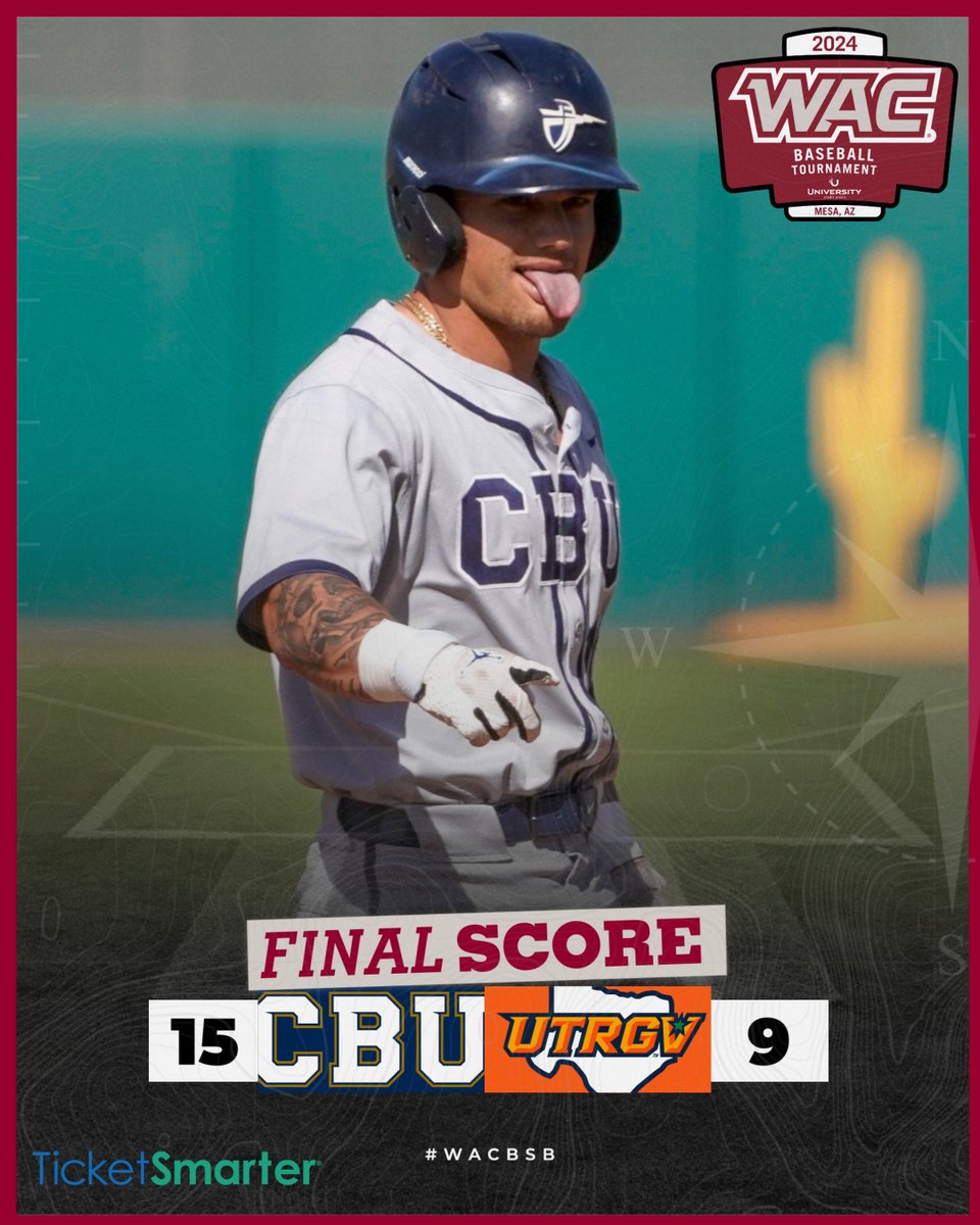 UAConference's tweet photo. FINAL | @CBUbaseball wins 15-9 and will take on Abilene Christian in approximately 45 minutes!
#OneWAC x #WACbsb https://t.co/uX3C8gmW3v
