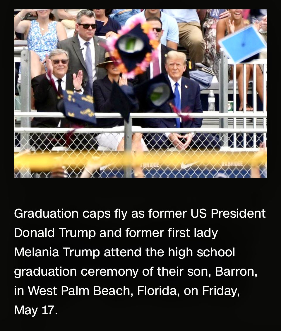 SimonIshihara's tweet photo. “MAY 17, 2024.  A VERY HAPPY DAY FOR THE  TRUMP FAMILY.  BARON TRUMP’S HIGH SCHOOL GRADUATION ATTENDED BY MOTHER N FATHER!” https://t.co/BeSKg0bP39