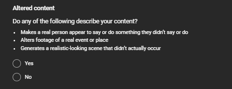 apra_art's tweet photo. I make faceless ai video of gaming commentary should I press yes or no in this option? @TeamYouTube @YouTubeCreators @YouTubeIndia https://t.co/gqHaws150n