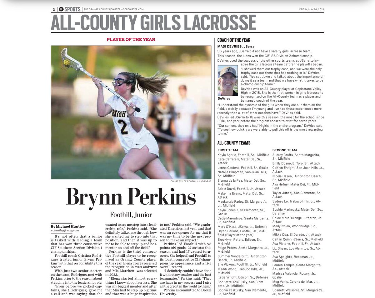 mikehuntley63's tweet photo. All-County girls lacrosse in the OC Register Friday. Go grab a copy @OCRegSports @FoothillGirls @JSerraAthletics @SJHHSGirls_lax @SCHSTritons @EdisonLAXGirls @SMESAthletics @SMCHSGLax @THHSAthletics @OLu_Athletics @HB_OilerSports @eltoroadrivas @ocvarsityguy https://t.co/vJycmmPZXT