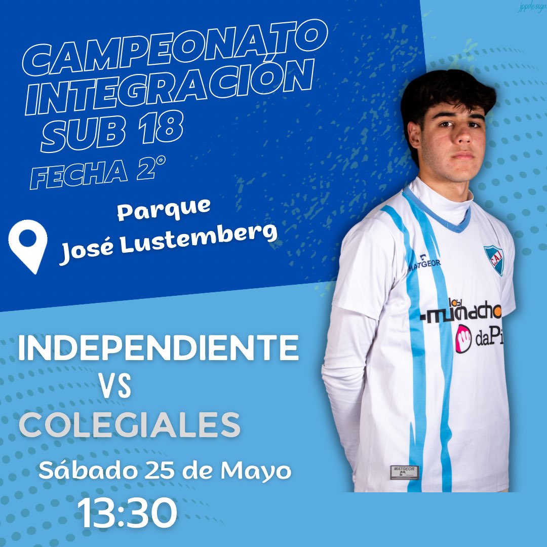 Indepen13404781's tweet photo. Segunda fecha Campeonato Integración! 

🆚 @clubcolegiales_ 
📅 Sábado 25/05
🕜 13:30 hs 
🏟️ José Luis Lustemberg
📍 Juan Lacaze 

A segunda hora, estará jugando nuestra Sub 15. Los esperamos a todos para vivir un gran sábado a puro fútbol! 

#somosindependiente
#reydecopas https://t.co/mXzjU2eNXS