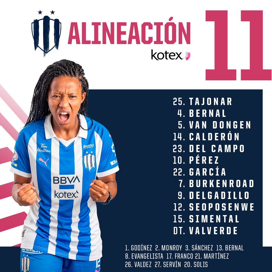 Rayadas's tweet photo. ¡El 11 inicial de las Rayadas de Monterrey! 🔥👊🏼

¡VAMOS, EQUIPO! Ⓜ️ @KotexMx https://t.co/LYrAEJ5Isr