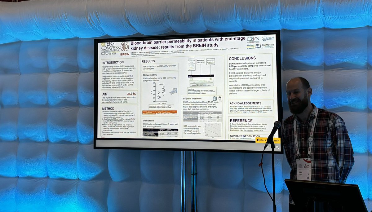 ➡️ Great work about blood-brain barrier permeability in #ESKD patients ! @Mickael_Bob congrats for this brilliant presentation 👏🏻 #ERA24