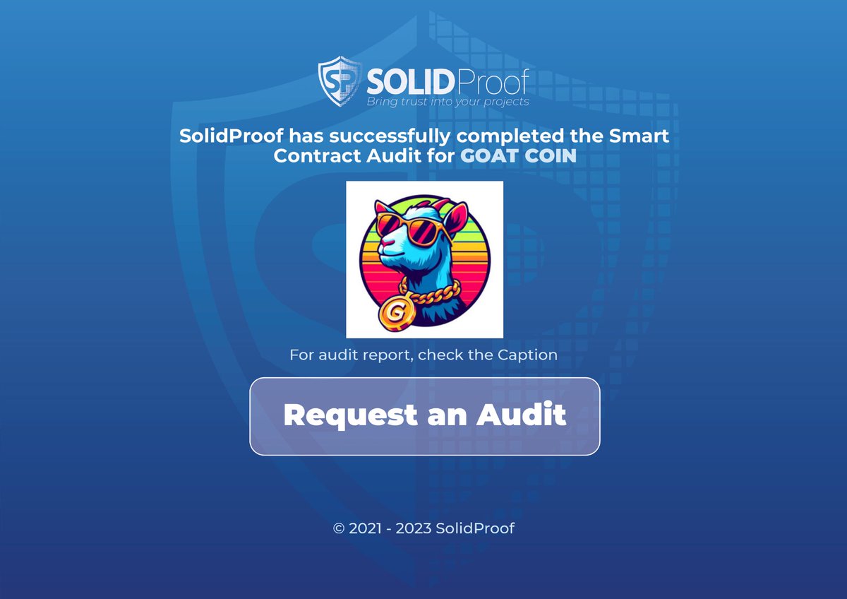 solidproof_news's tweet photo. We are happy to announce that we have completed the smart contract audit for @GreatOfAllToken

Need an audit?
https://t.co/9DXI3qJCHH

Check out the full audit report here:

https://t.co/Bu8hyFH6ux

#SmartContracts #Blockchain https://t.co/nOZIz2Tppq