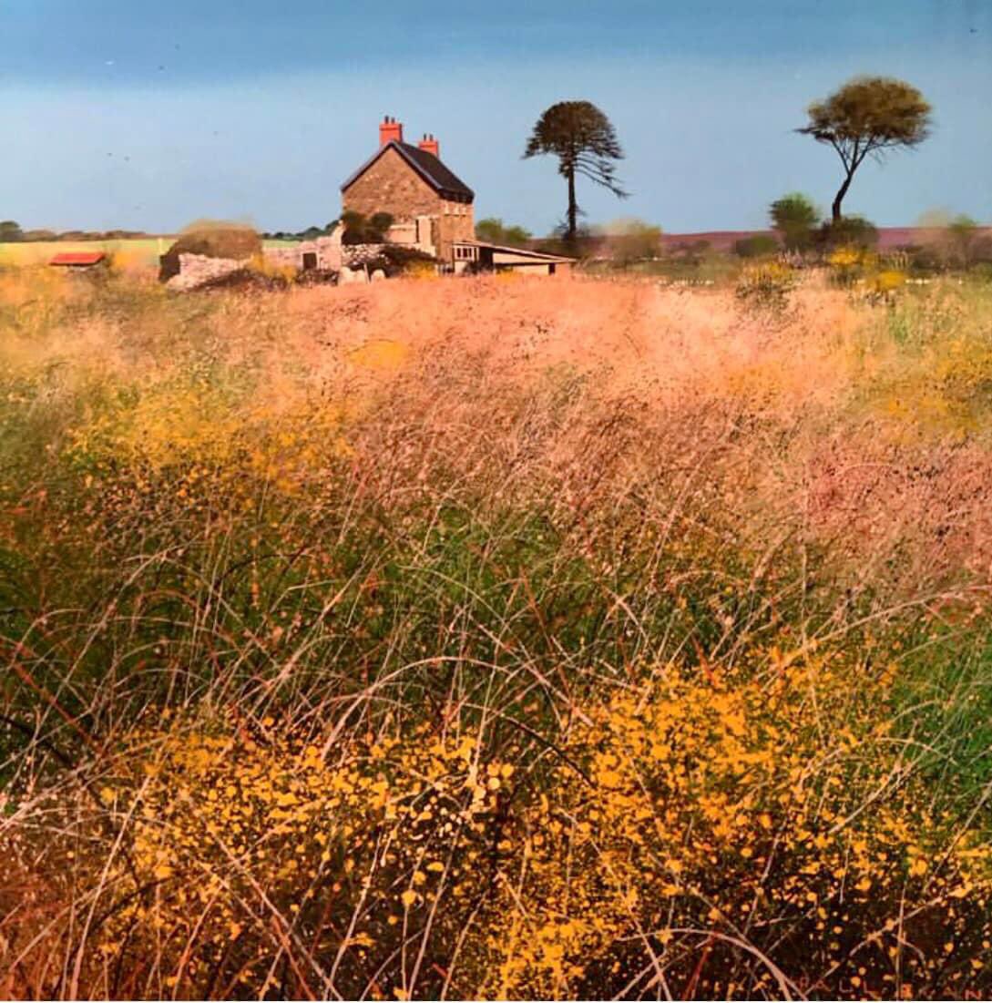 Paul Evans Born (1950). British “Trehyllis farm near Chun Castle” Acrylic on canvas, 92 x 92 cm. Private collection