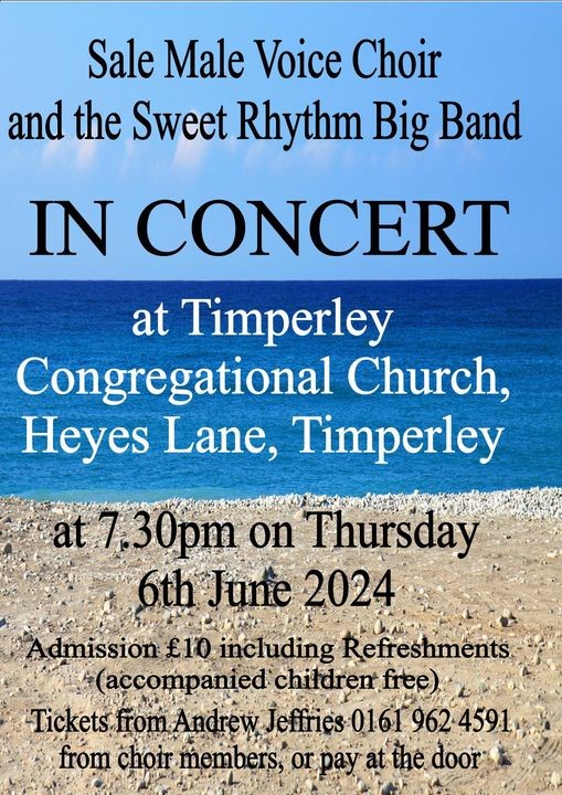 SweetRhythmBB's tweet photo. 🎉 Exciting News! 🎉
We're thrilled to announce that Sweet Rhythm Big Band will perform alongside Sale Male Voice Choir.
We can't wait to see you all there!
📅 Date: Thursday, June 6th 
🕢 Time: 7:30pm               
📍 Location: Timperley Congregational Church https://t.co/9Eepb18eZD