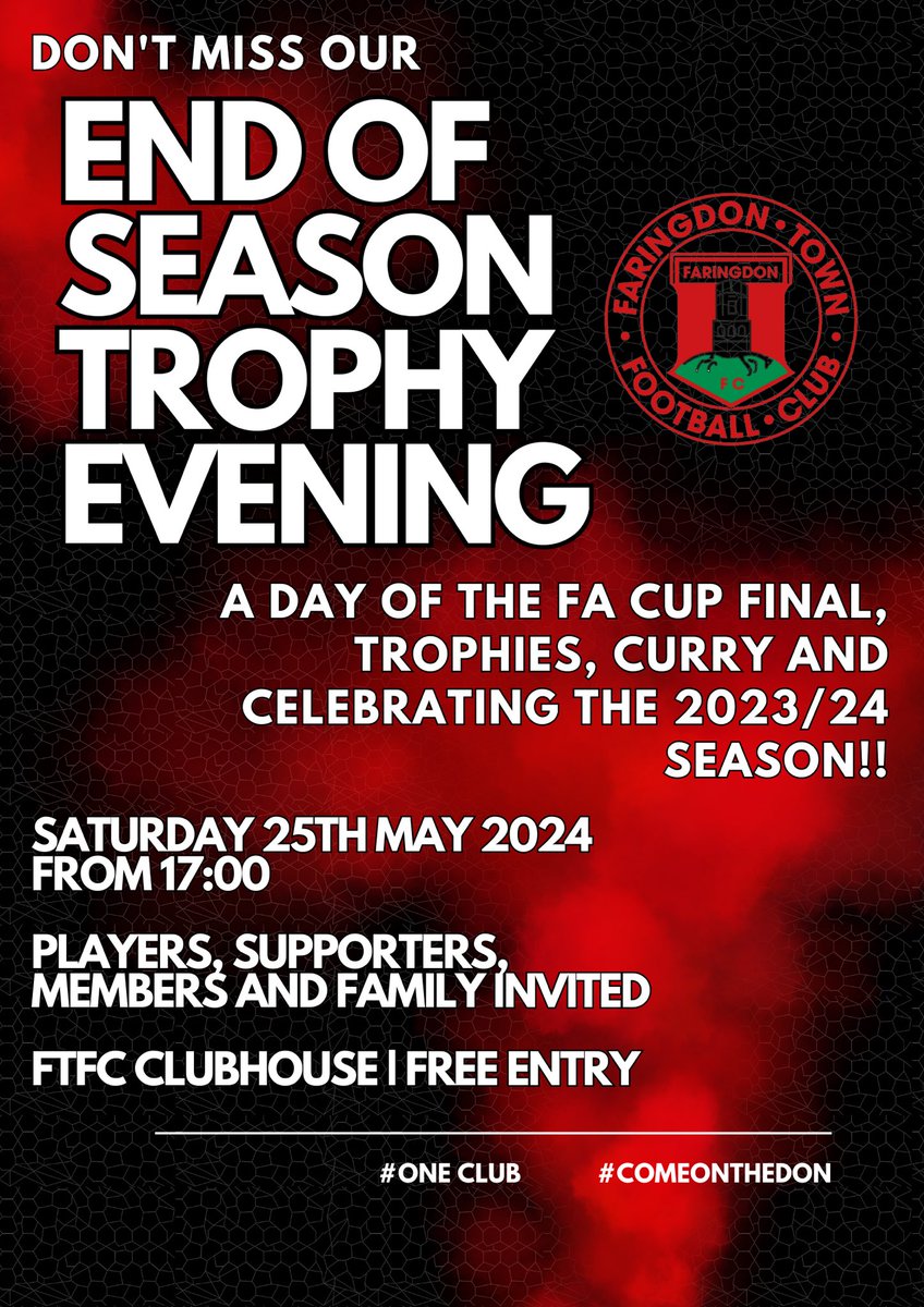 From 17:00 this evening we celebrate the 2023/2024 season at the clubhouse. We welcome all players, family, supporters and club members as we hand out trophies to the four senior sides and also Clubperson of the year. Free curry for those attending! #ComeOnTheDon #OneClub