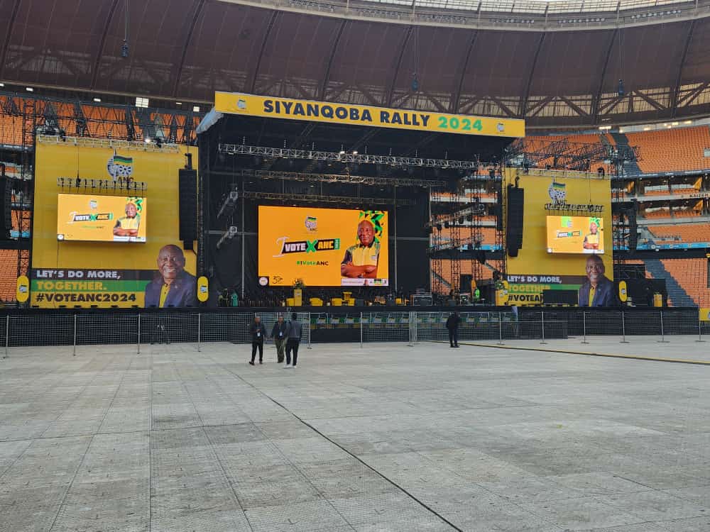BREAKING NEWS: FNB stadium is ready for SIYANQOBA RALLY! #VoteANC2024 #LetsDoMoreTogether #SiyanqobaRally