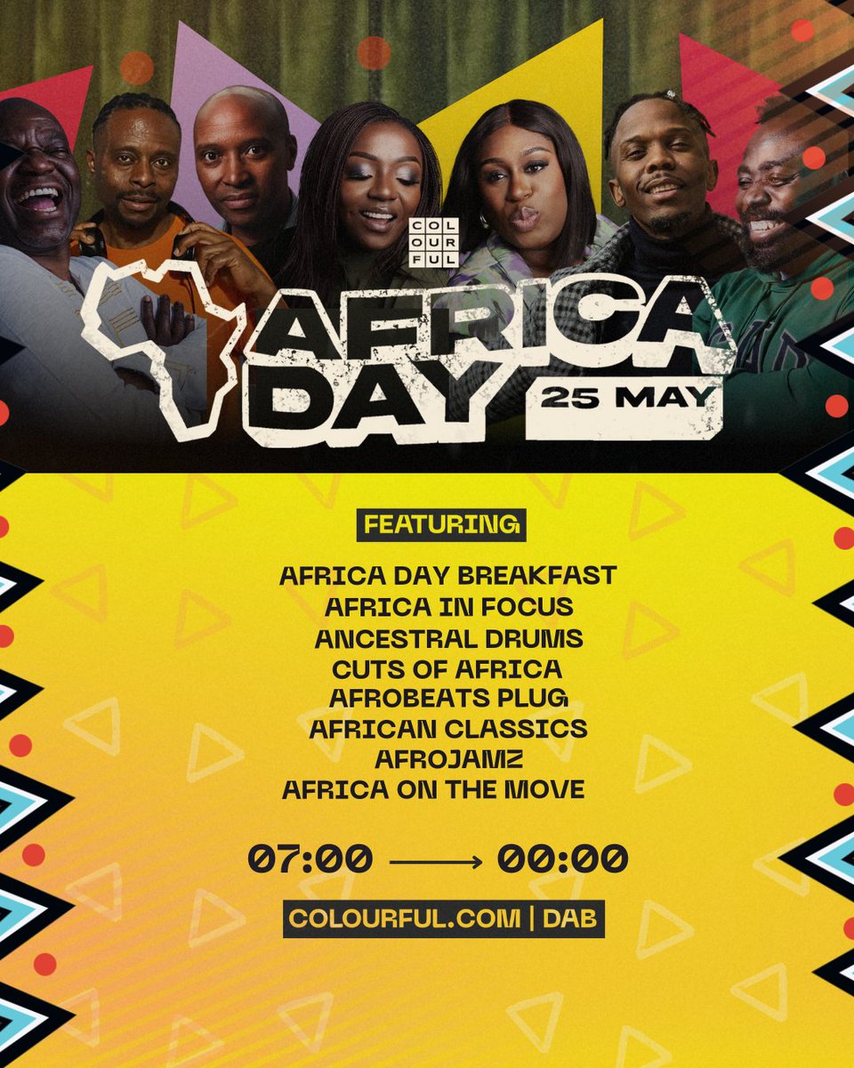 7am, 25 May | Africa Day: Celebrating the Motherland's sounds, history, and future. Comment @colourfulradio #AfricaDay or email africa@colourful.com 📻LOCK-IN on colourful.com and DAB 📲Tell Siri/Google/Alexa 'Play Colourful Radio' bit.ly/453JbKQ