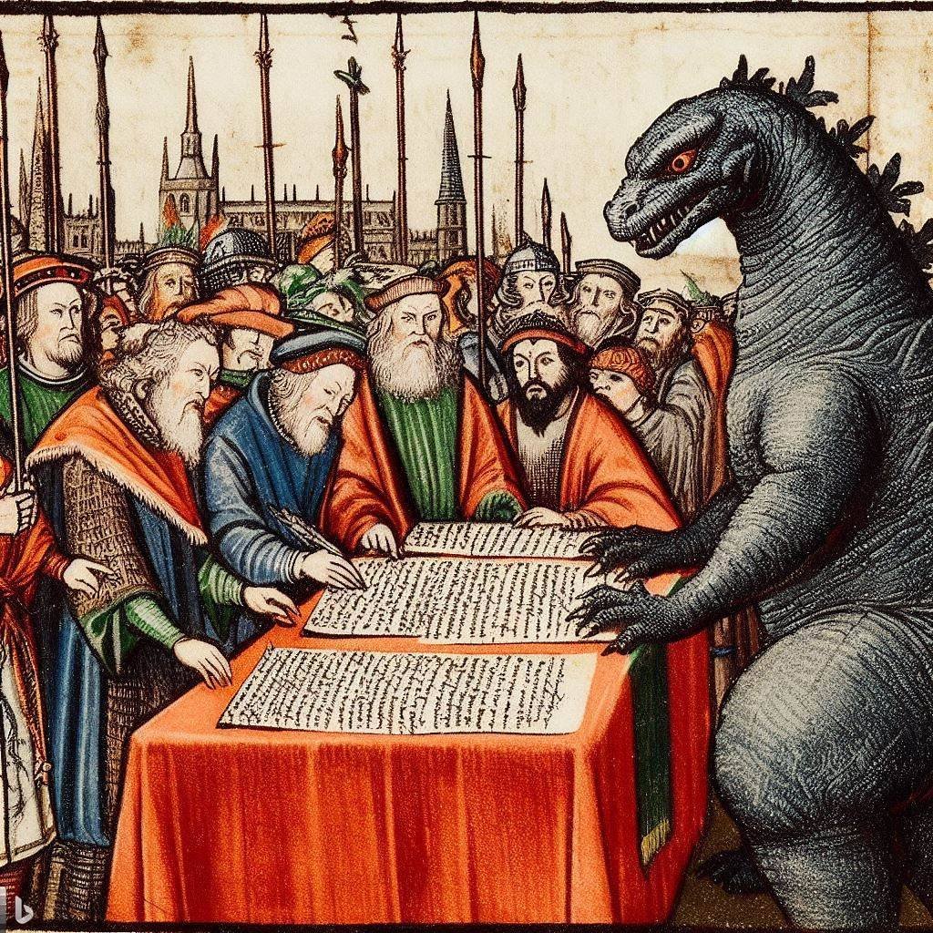 Godzilla at the signing of the Magna Carta, 1215
