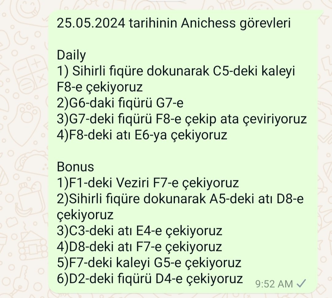 25.05.2024 tarihinin Anichess görevleri