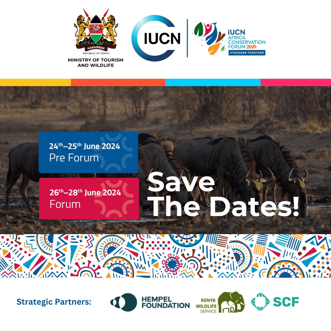 @IUCN Africa Conservation Forum is a premier platform for conservation leaders to converge, collaborate, and drive positive change for Africa's biodiversity. 🗓️#SaveTheDate and Join us in Nairobi from June 26th to 28th as we shape the future of conservation. #IUCNAfrica2024