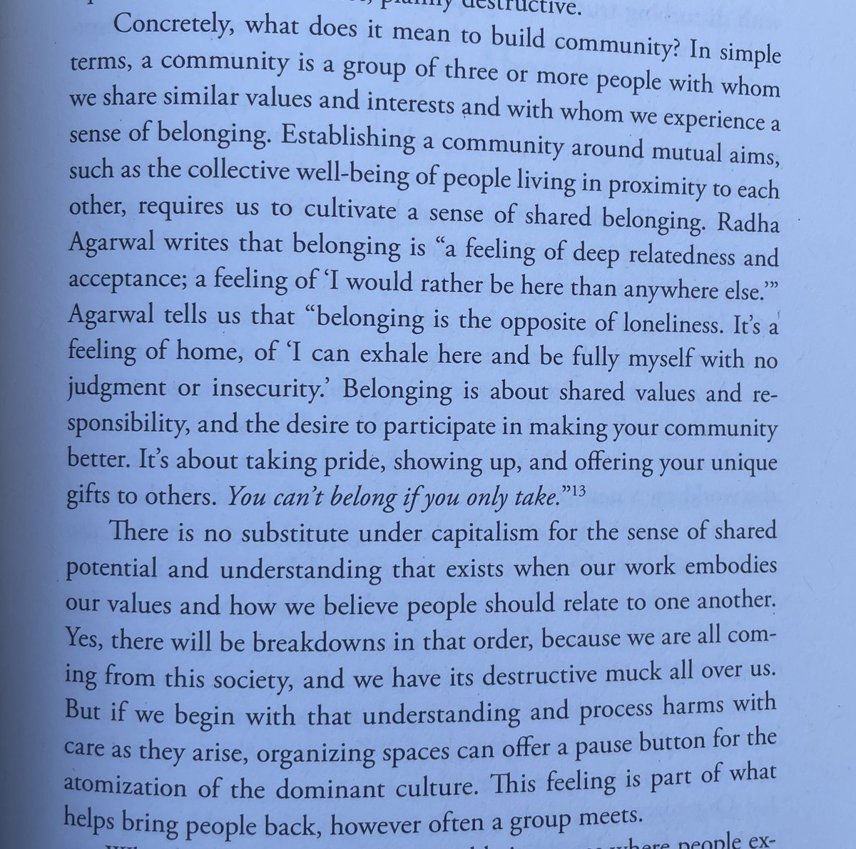 “The remedy to alienation, a state that often keeps people cooperative and docile in the face of injustice, is belonging…We have to intentionally build a culture of belonging that embraces the time and space for healing work as part of that culture” @MsKellyMHayes @prisonculture