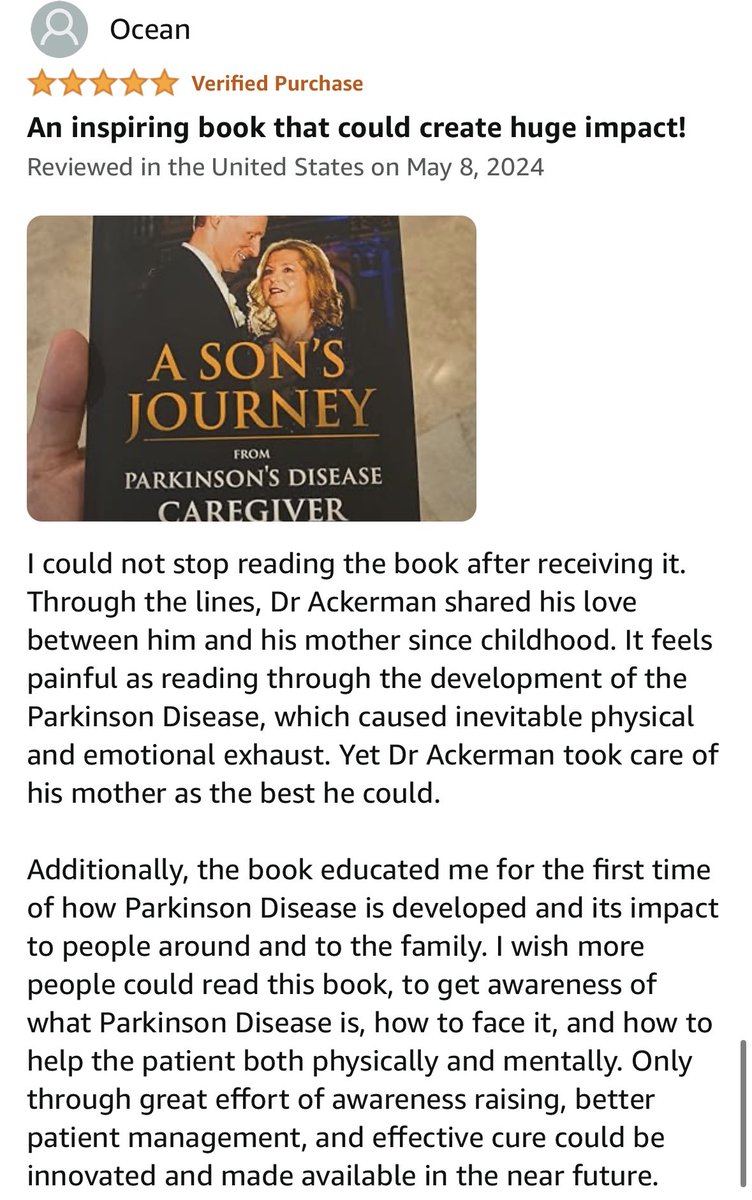 The reviews are in! Please support us and after you have the book… add a review! Let the world become aware of PD and why we need a cure now! A Son’s Journey: From Parkinson’s Disease Caregiver to Advocate. The book is now currently on Amazon at a.co/d/gqUwKJX