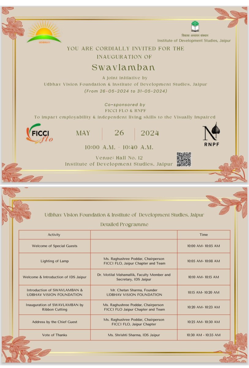 Udbhav Vision Foundation & Institute of Development Studies, Jaipur jointly going to organize six days Swavlamban program to impart employability & independent living skills to the Visually Impaired from May 26, 2024 to May 31, 2024.#employabilityskills #livingskills