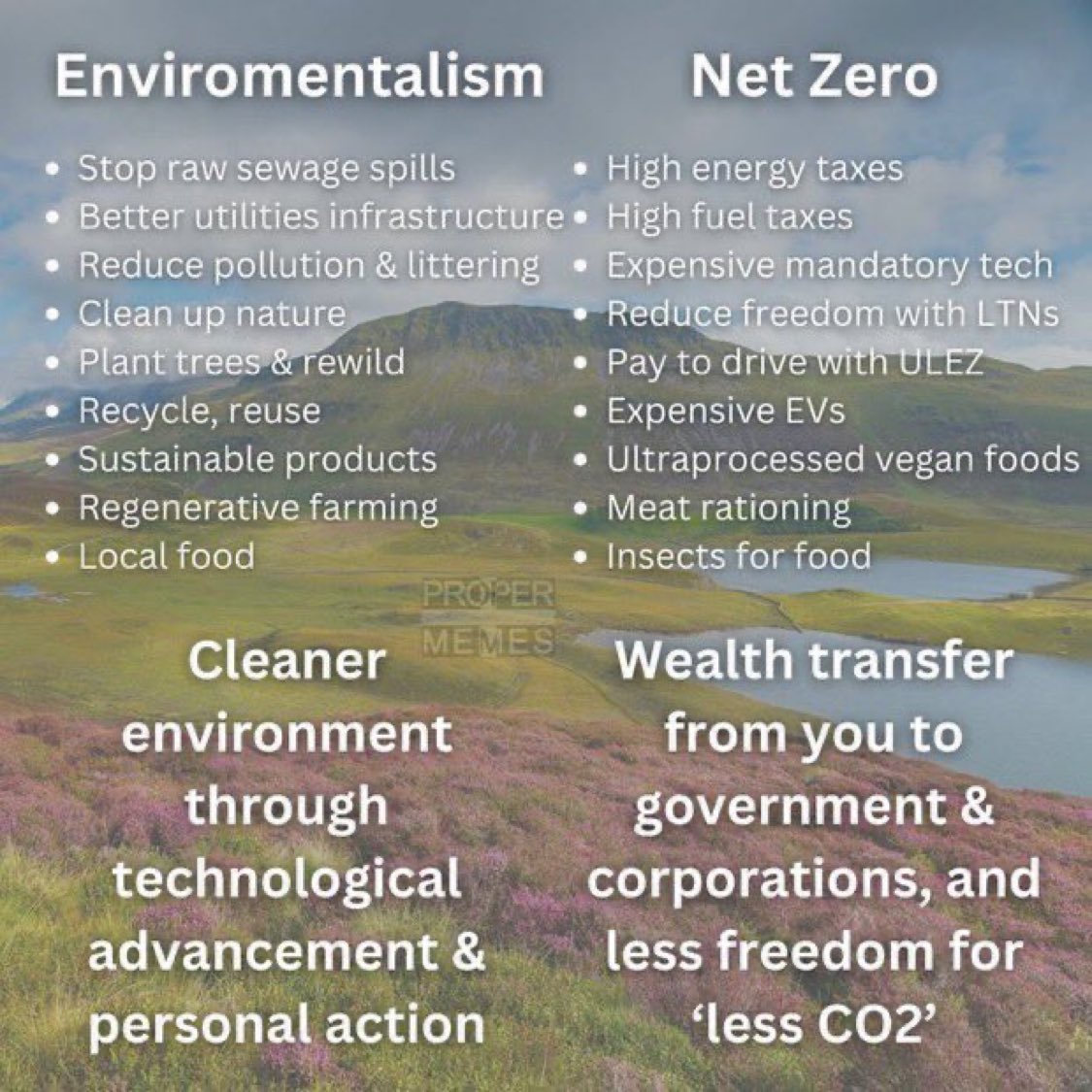 I have been involved in campaigning to protect the environment since I was at school.  It’s massively important to me. Protect land, waters, nature, wildlife and ecosystems. But net zero isn’t holistic environmentalism. It’s draconian control that pretends to be environmentalism.