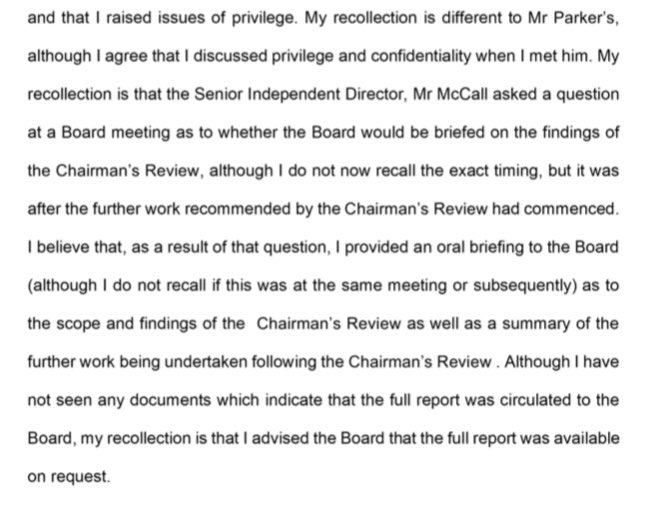 1/2 According to her witness statement, Jane MacLeod briefed the PO Board on the Swift Review findings & its recommendations for further investigations (p101); it was available to board members upon request. So did BIS representative Richard Callard read it &, if not, why not?