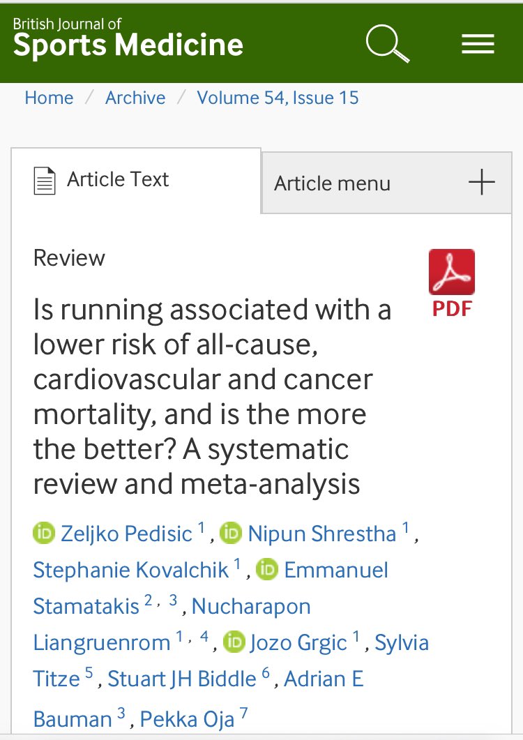 One for the weekend… Increased rates of participation in running, regardless of its dose, would probably lead to substantial improvements in population health and longevity. bjsm.bmj.com/content/54/15/…