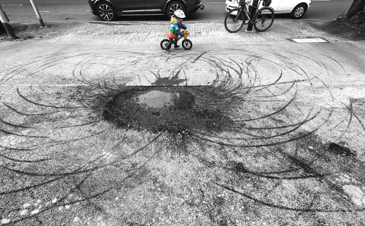 Untitled 
Puddle on asphalt
Image captured by artist's assistant during the creative process

#cycling #KidsOnBikes #LoveToRide #BikeMonth