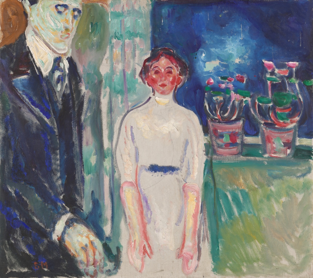 Mann og kvinne ved vindu med potteblomster / Man and Woman by the Window with Potted Plants, 1911. Olje på lerret / Oil on canvas. Dimensions: 91 × 100 cm. Signed: 'E. M'

#munchmuseet #EdvardMunch #MUNCH