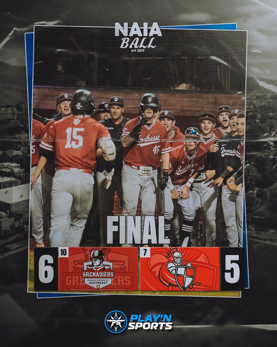🚨 FINAL - NAIA WORLD SERIES GAME 4 

#10 IU-Southeast defeats #7 William Carey (MS) 6-5 

Mason White 3-4 2 HR 2 RBI 
Luke Schafer 6 IP 5 ER 8 K
Kacey Cheek 2 IP 0 ER 2 K in relief
Garrett Hill 1 IP 0 ER picking up the save 

Cinderella advances to the winners bracket tomorrow