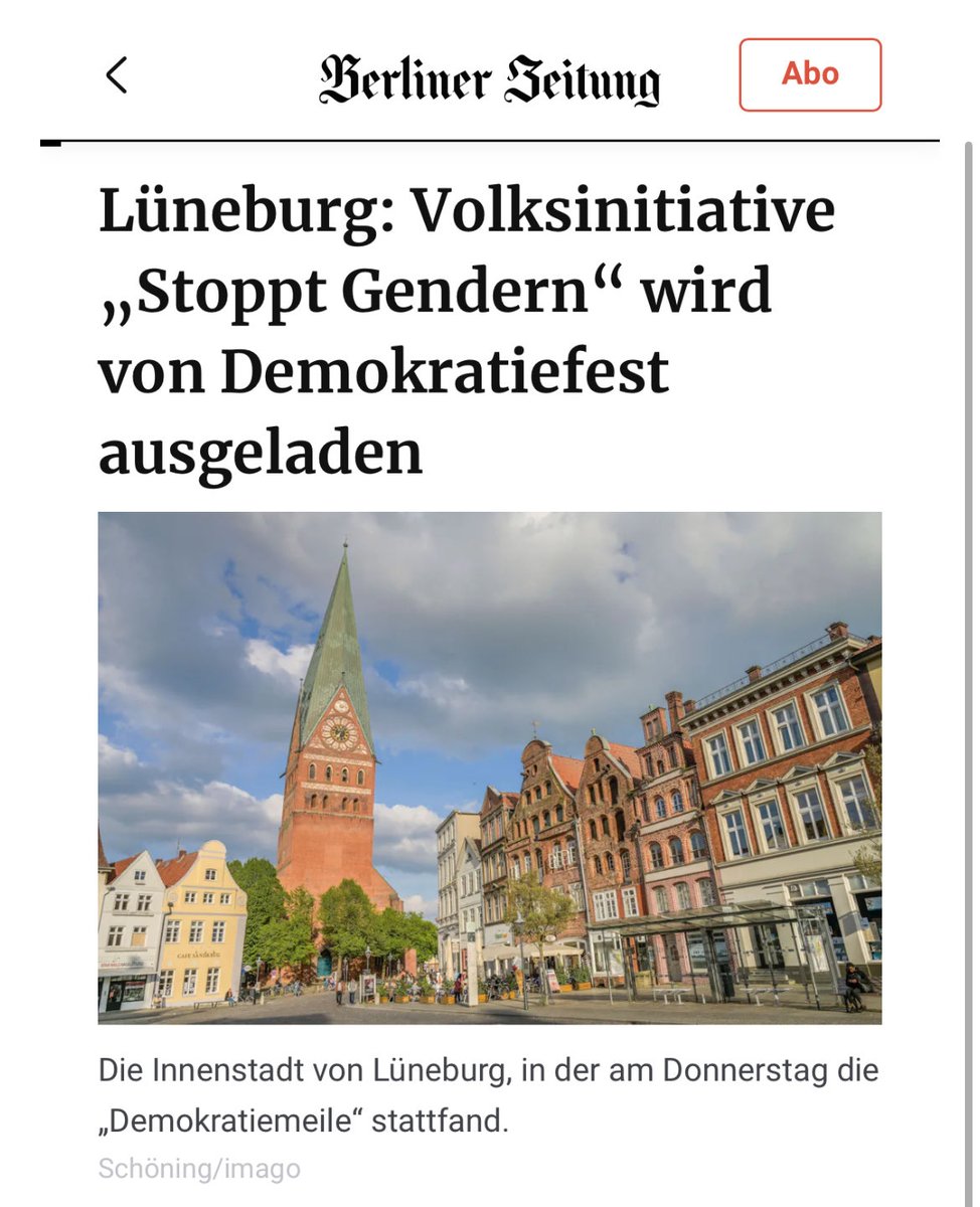 Demokratieverständnis in Lüneburg! Demokratie ist, wenn man seine Meinung nicht mehr öffentlich äußern darf. Habe ich das richtig verstanden? berliner-zeitung.de/news/lueneburg…